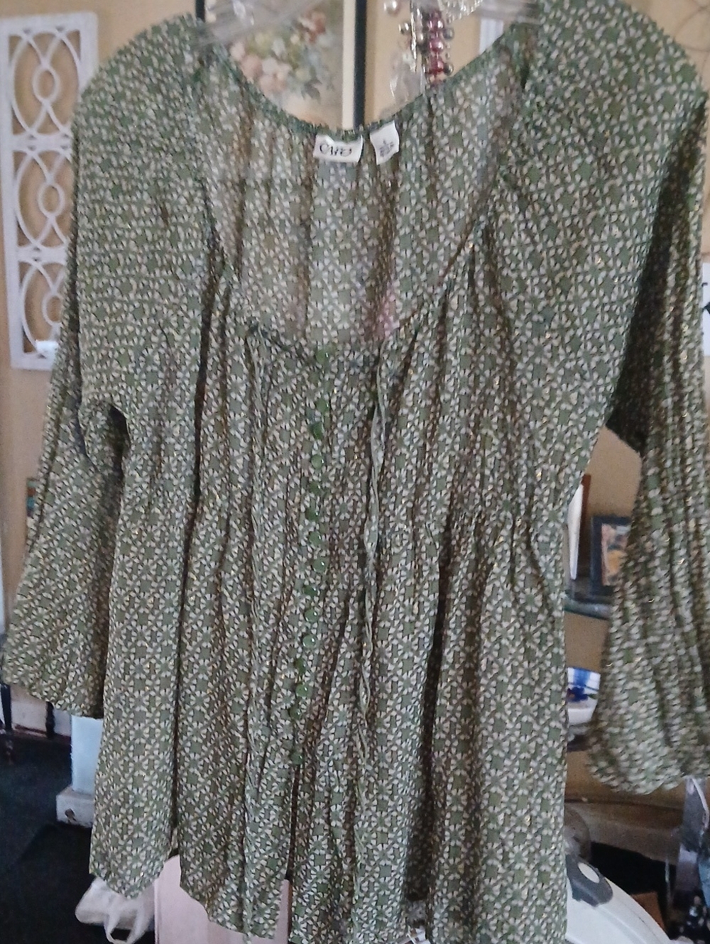 Cato Olive Green Floral Peasant Top